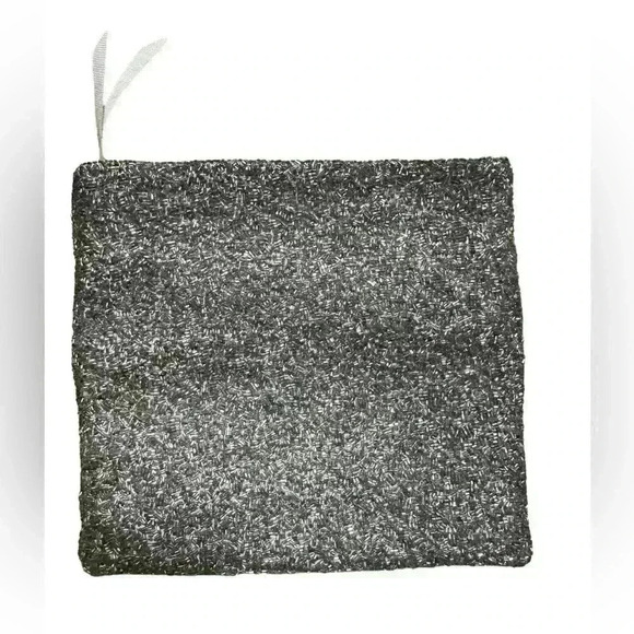 BANANA REPUBLIC grey silver Beaded Satin Fold-Over Clutch Bag - Picture 6 of 12
